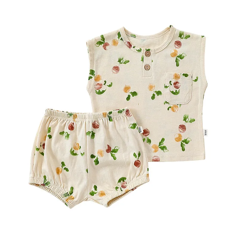 مجموعة اروين arwen&ajh group Summer A Nordic Style Children's Suit 2024 Summer Ins Cotton Sleeveless Printed Two-piece Set For Baby Boys And Girls