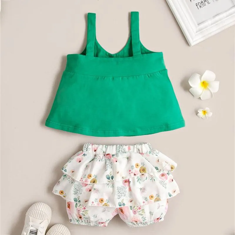 2-piece Sling Solid Tops & Skirt for Baby Gilr