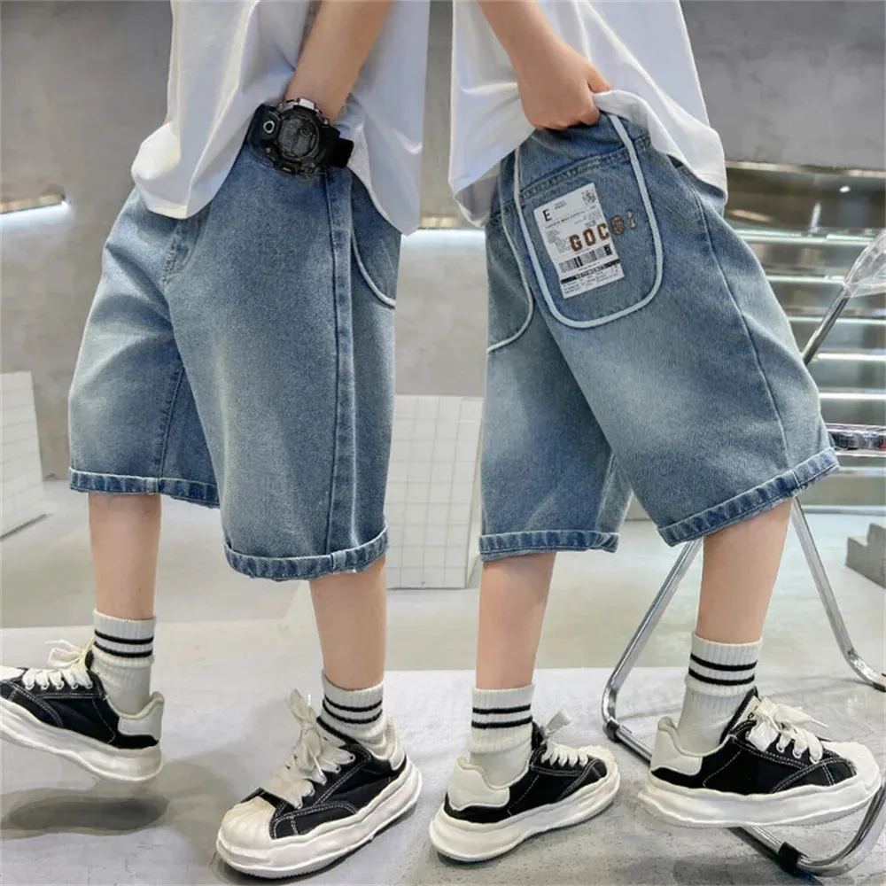 2425 Summer Boys Denim Shorts Youth Jeans Fashion Children's Denim Capris Blue shorts