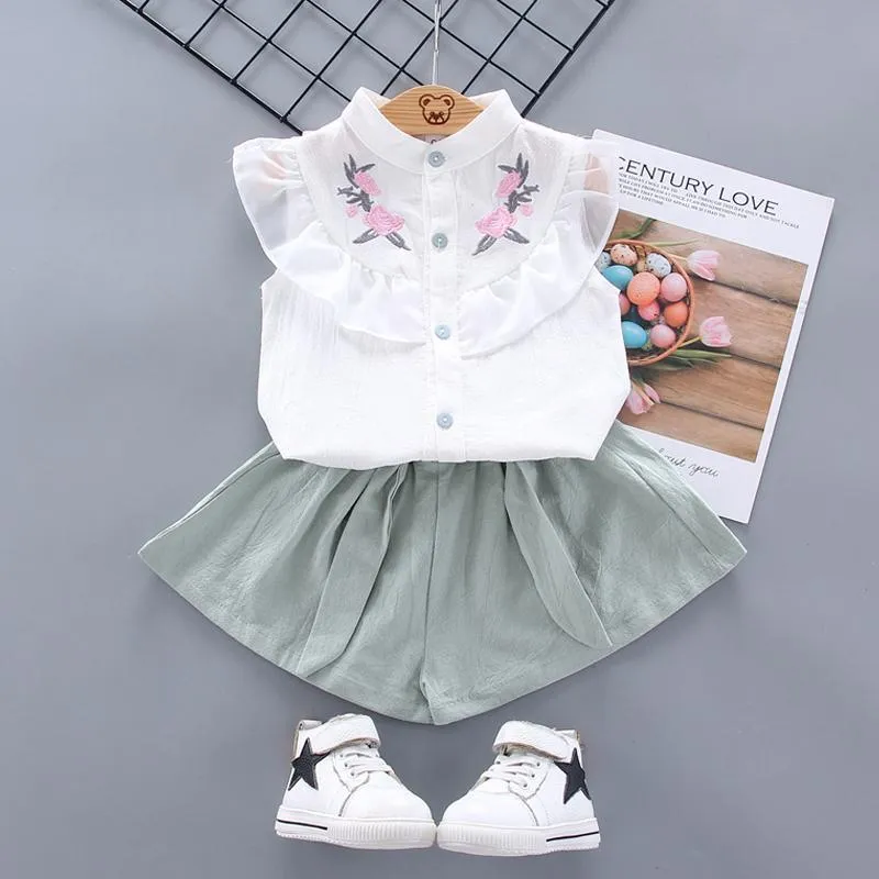 2pcs Sweet Floral Design Shirt and Pants Wholesale children's clothing