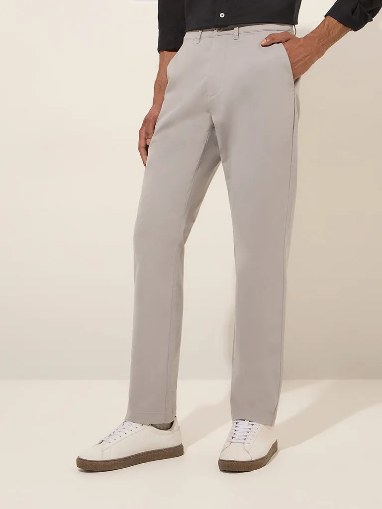 Ascot Grey Mid-Rise Relaxed-Fit Cotton-Blend Chinos