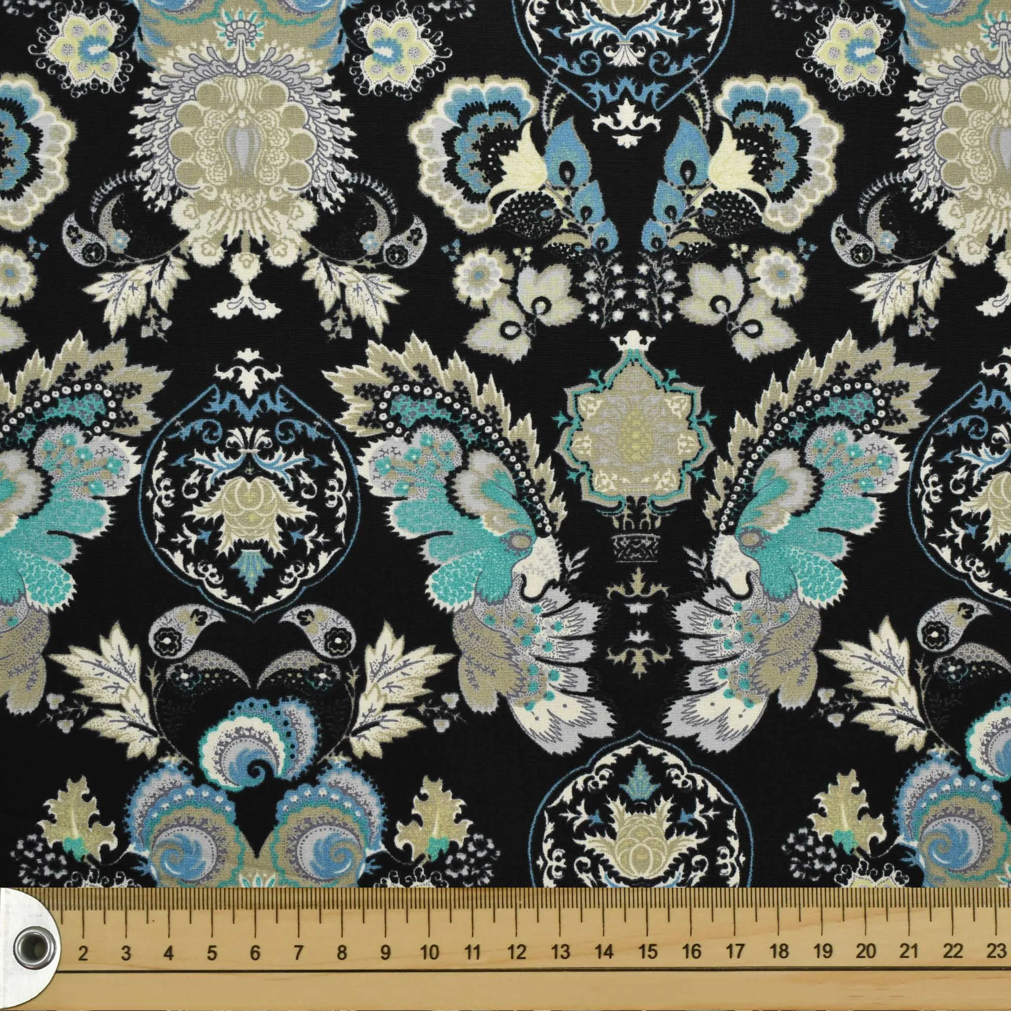 Black & Blue Ornate Vintage Cotton Print