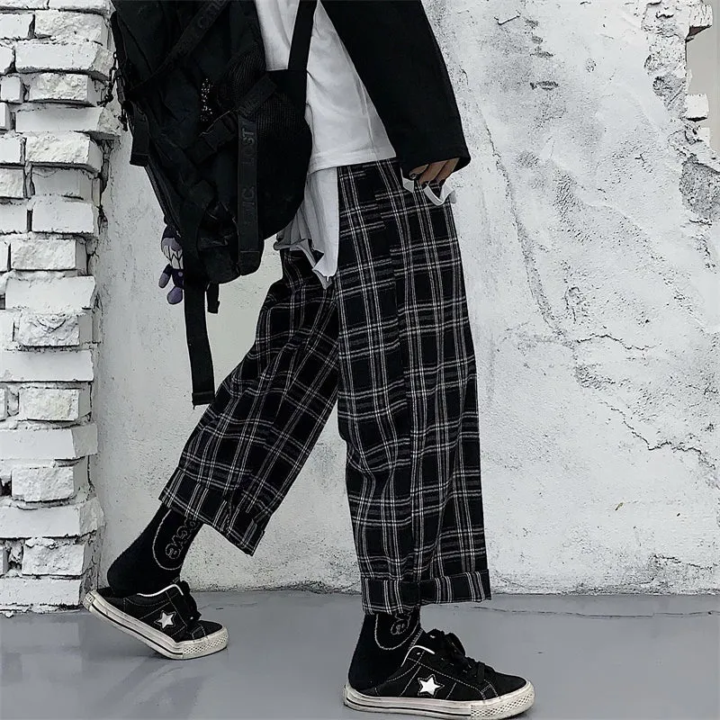 Black white plaid pants KF81444