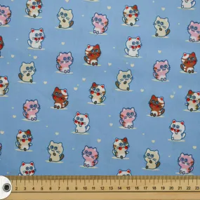 Blue Cute Kittens Cotton Print