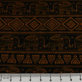 Brown & Black Tribal Elephant Animal Cotton Print