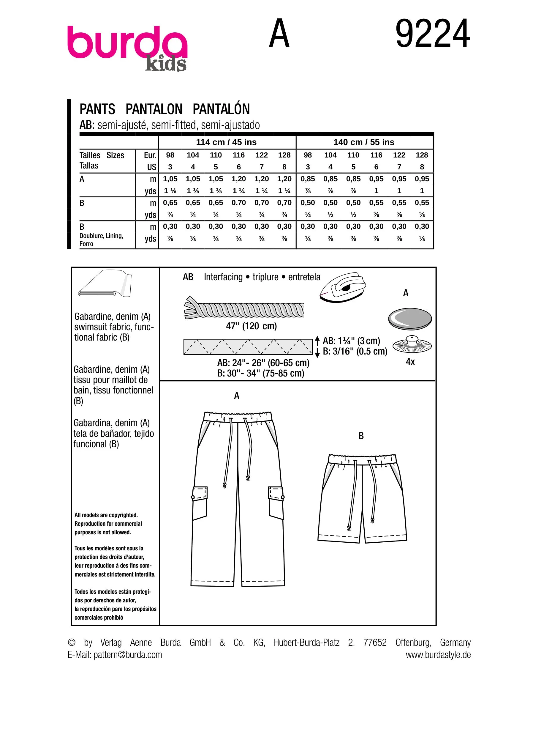 Burda Child Trousers & Shorts 9224