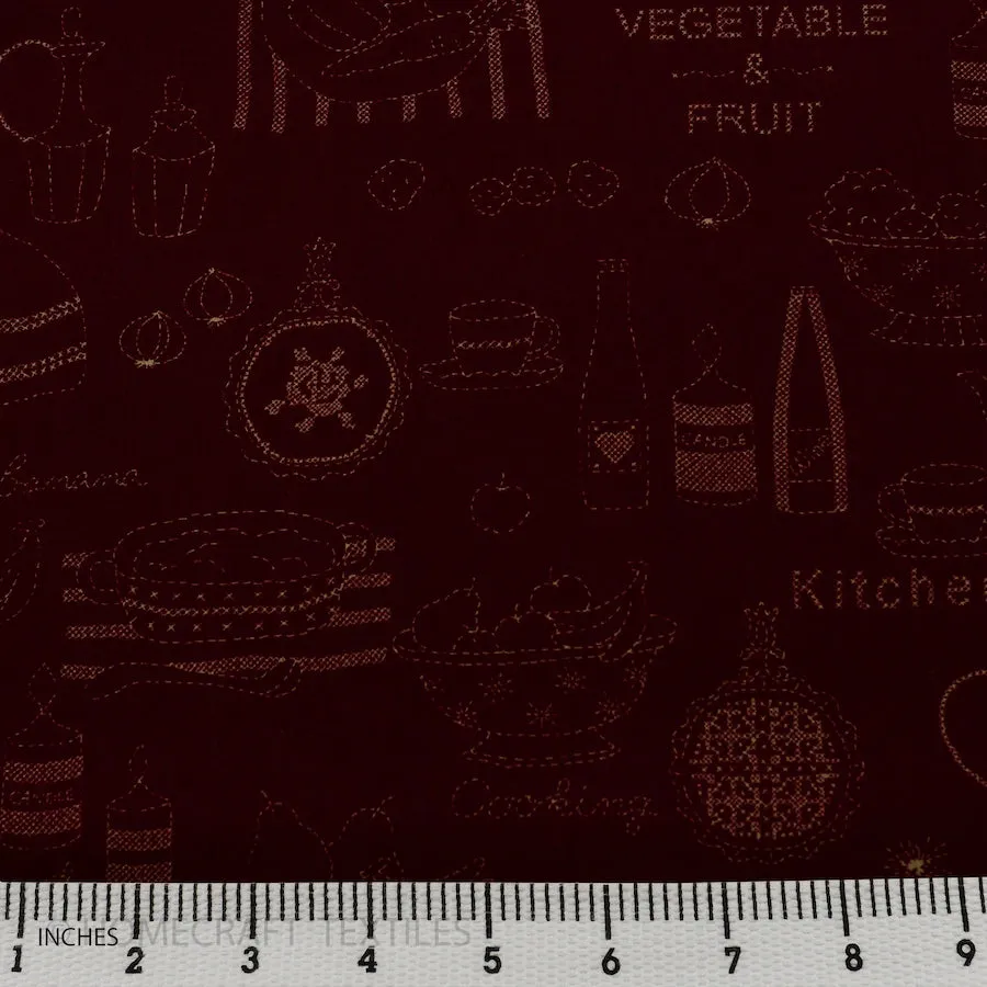 Burgundy Kitchen Cooking Cotton Print