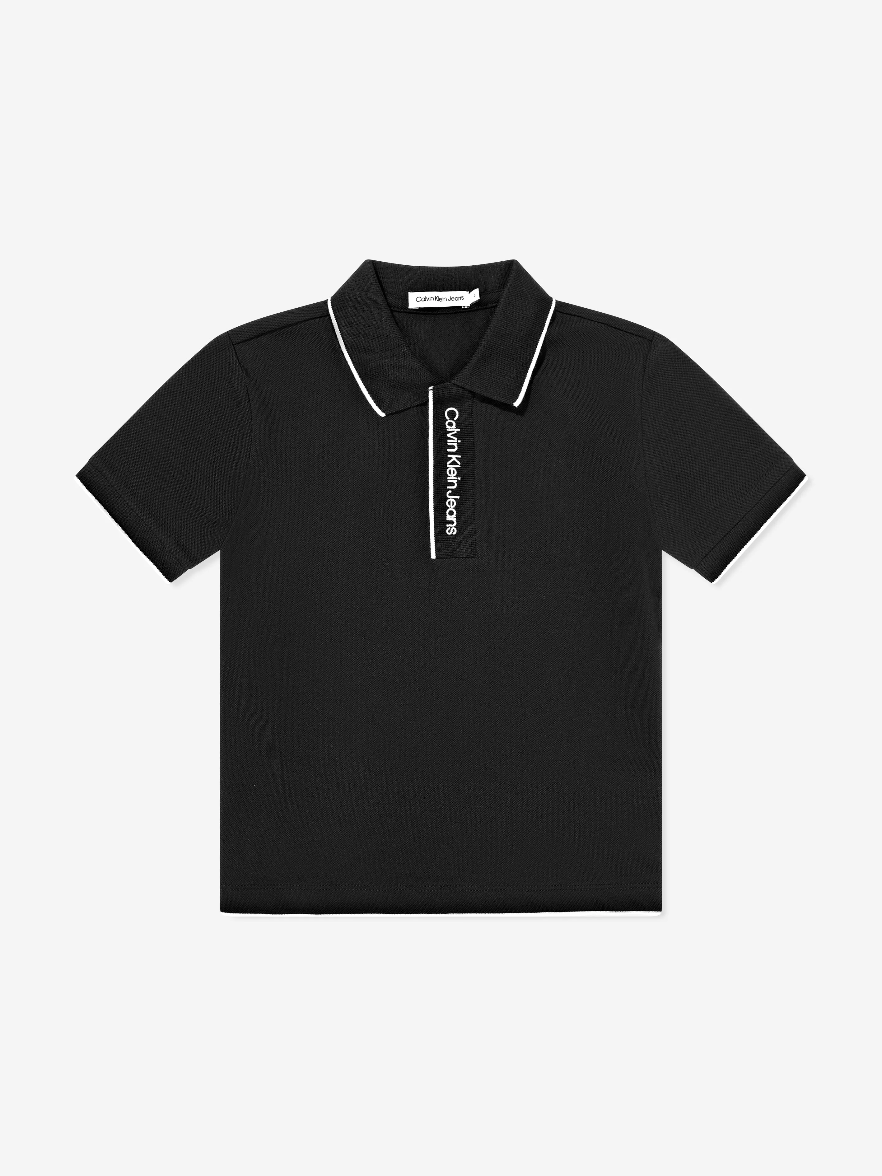 Calvin Klein Boys Intarsia Logo Pique Polo Shirt in Black