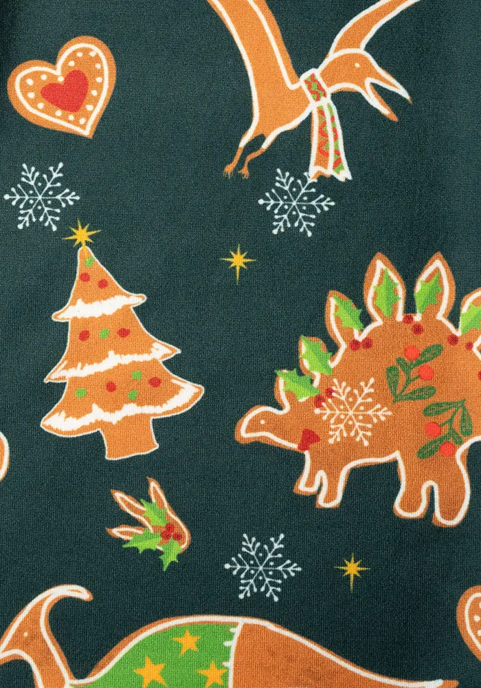 Children's Green Gingerbread Dinosaur Print Flare Leggings