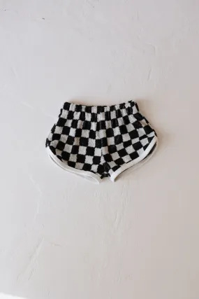 Children's Terry Cloth Shorts | Black & White Checkerboard