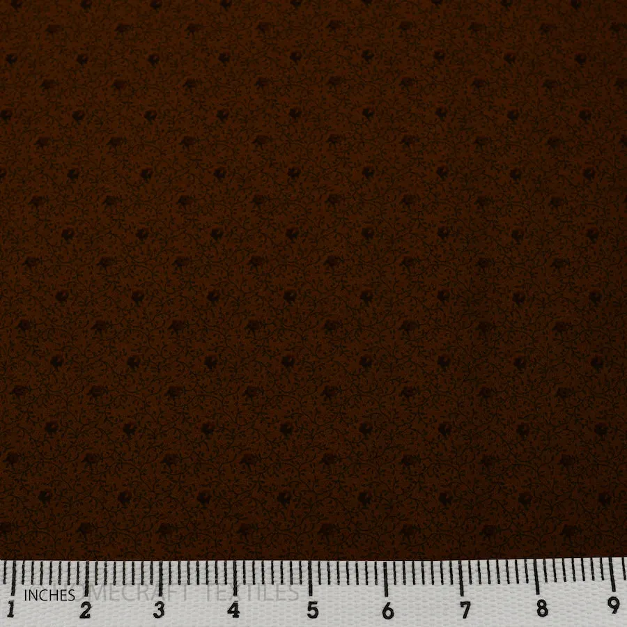 Chocolate Micro Vines Floral Cotton Print