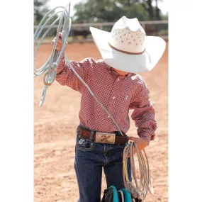 CINCH BOY'S MATCH DAD GEOMETRIC PRINT BUTTON-DOWN WESTERN SHIRT - RED