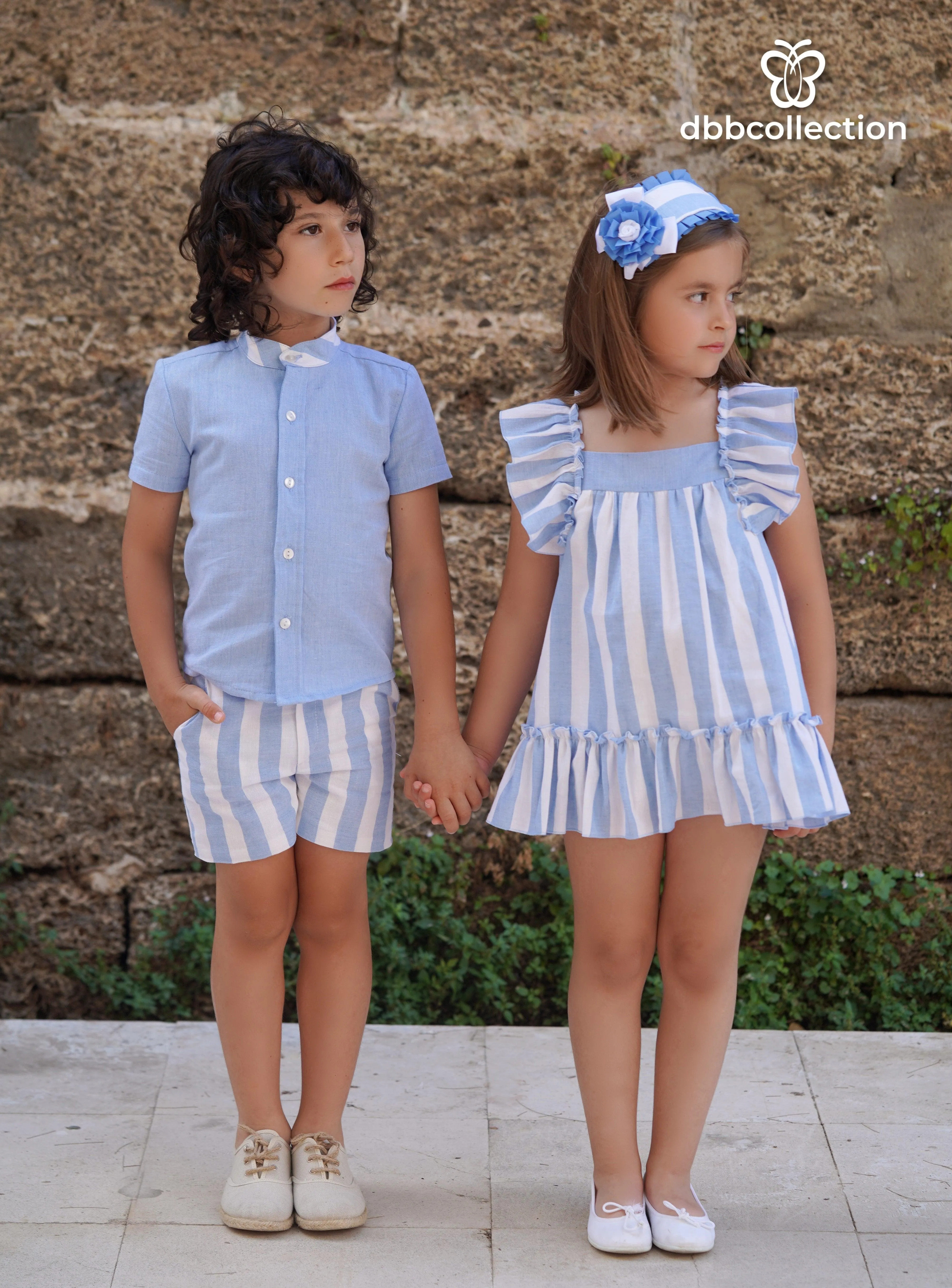 CLEARANCE SALE - DBB Collection SS24 - Boys Blue Stripe Shorts & Shirt Set