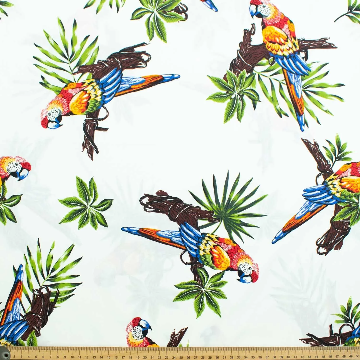 Colourful Parrots on White Cotton Print