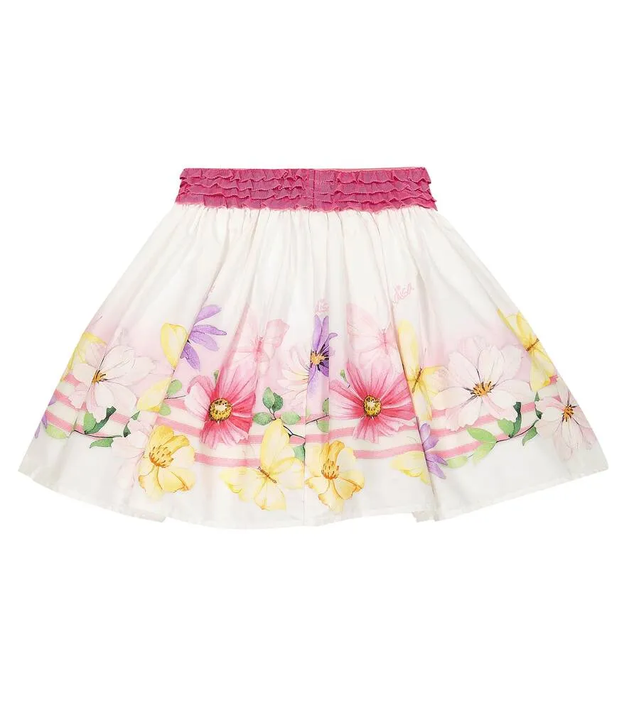 Cotton poplin skirt with floral print Monnalisa, white