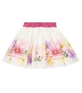 Cotton poplin skirt with floral print Monnalisa, white