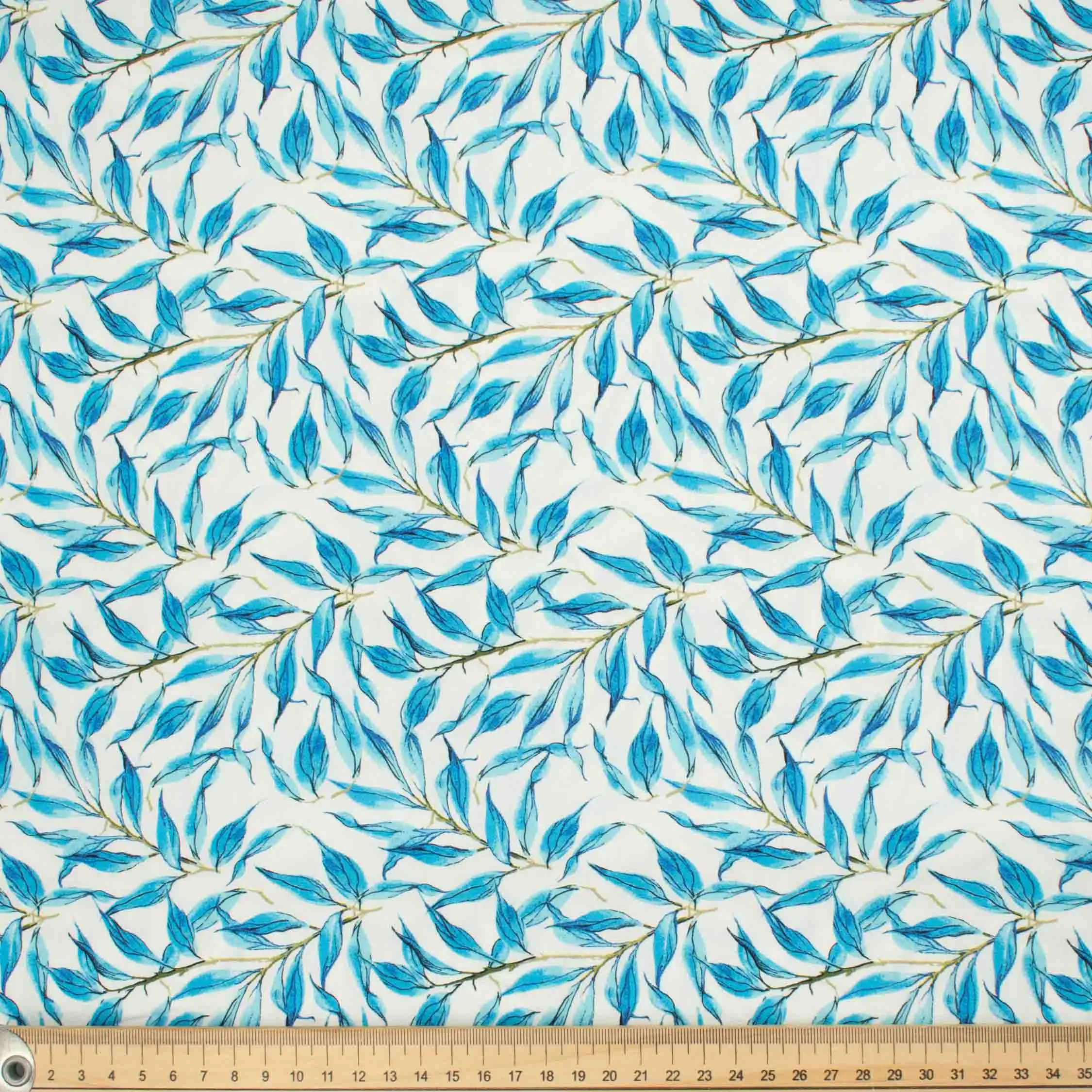 Country Side Collection #20 Blue Leaves on White Cotton Prints