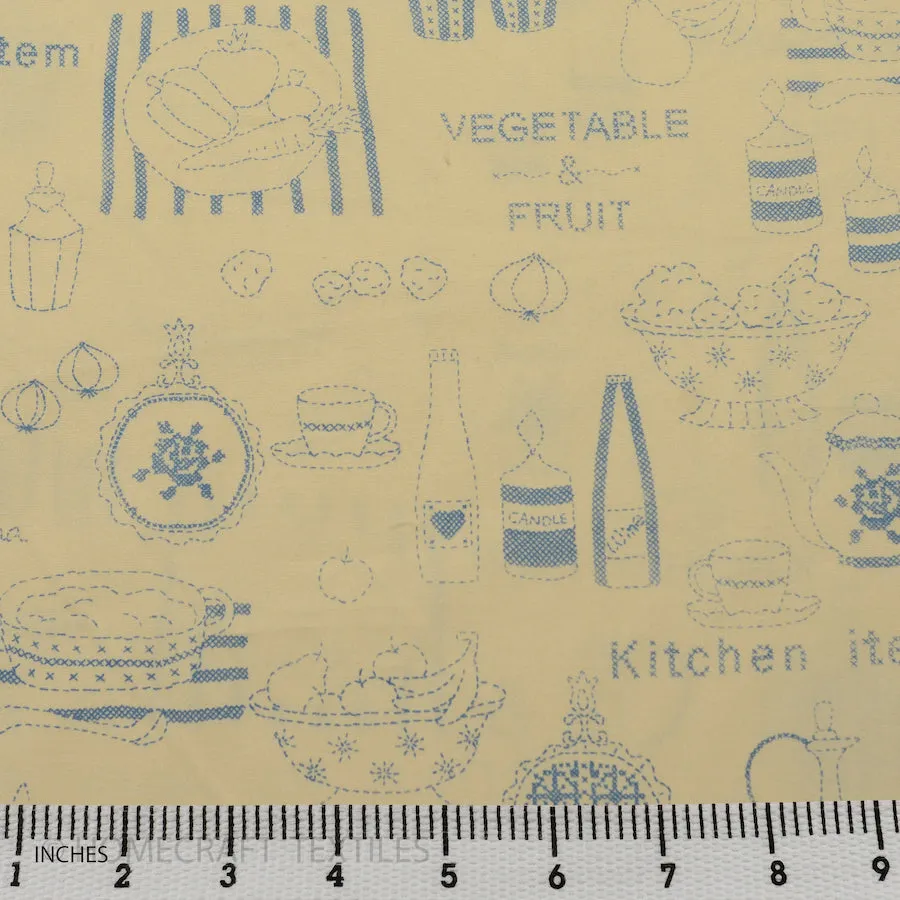 Cream Kitchen Cooking Cotton Print