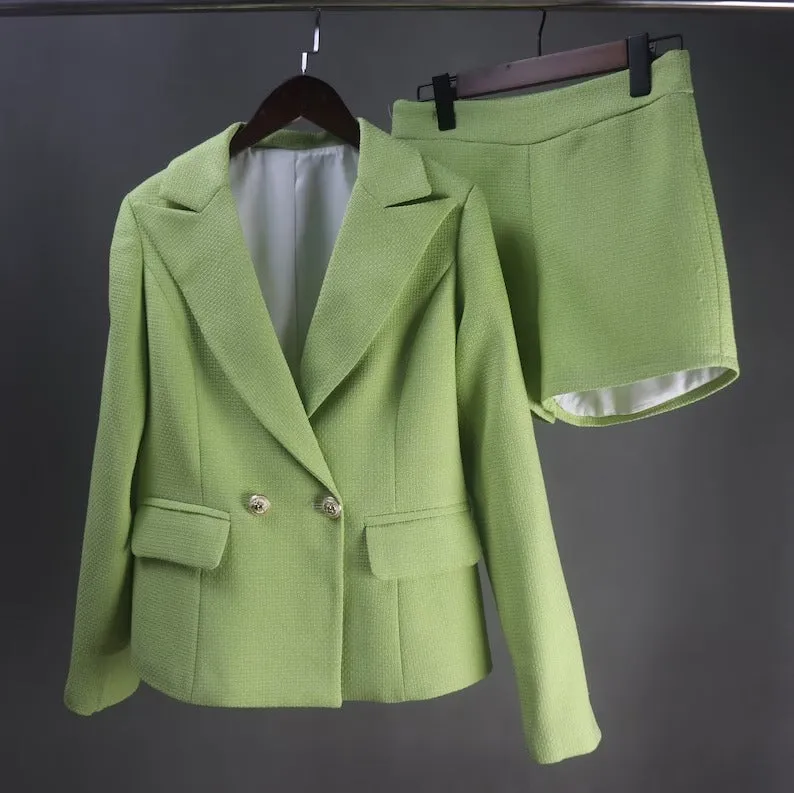 Custom Made Green Suit Tweed Jacket   Shorts/ Skirts/ Trousers