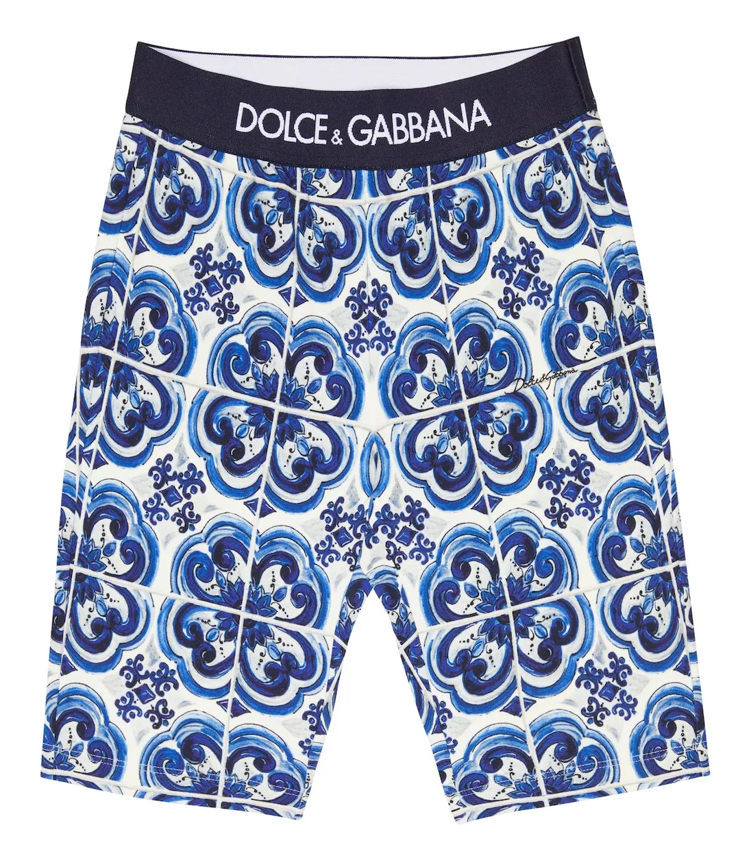 Dolce&Gabbana Cotton Blend Printed Biker Shorts, Blue