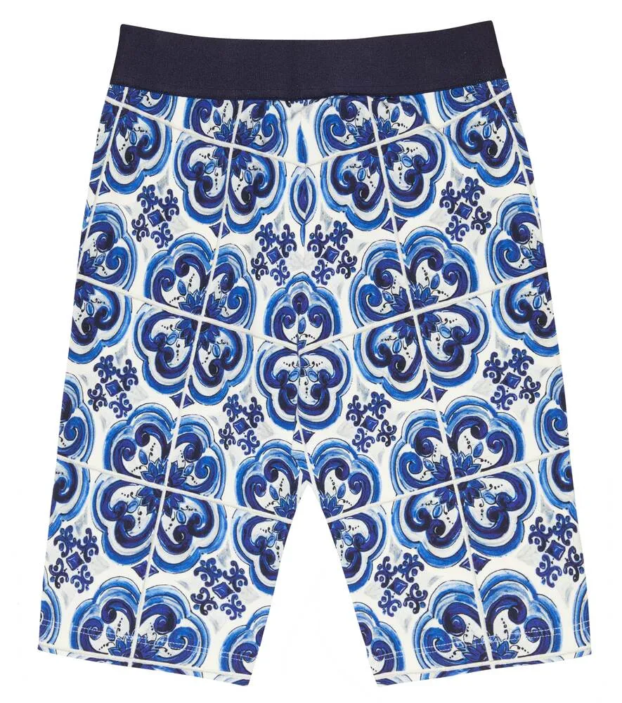 Dolce&Gabbana Cotton Blend Printed Biker Shorts, Blue