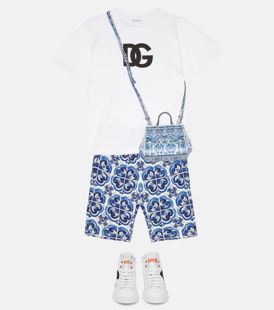 Dolce&Gabbana Cotton Blend Printed Biker Shorts, Blue