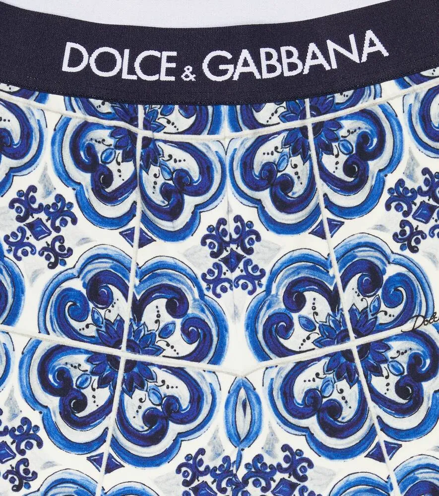 Dolce&Gabbana Cotton Blend Printed Biker Shorts, Blue