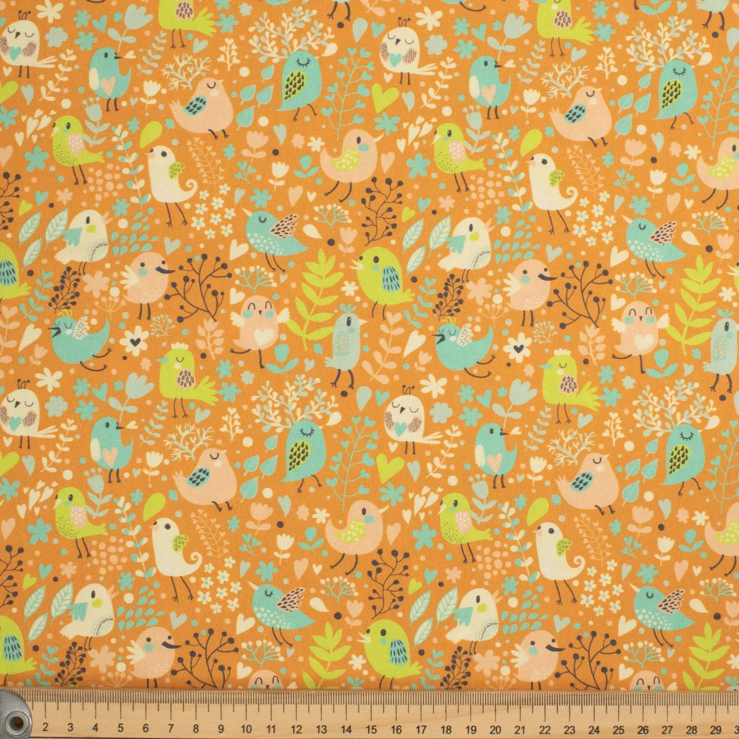 Flowers & Birds Cartoon Collection #03 Multi-Colour Birds on Orange Cotton Prints