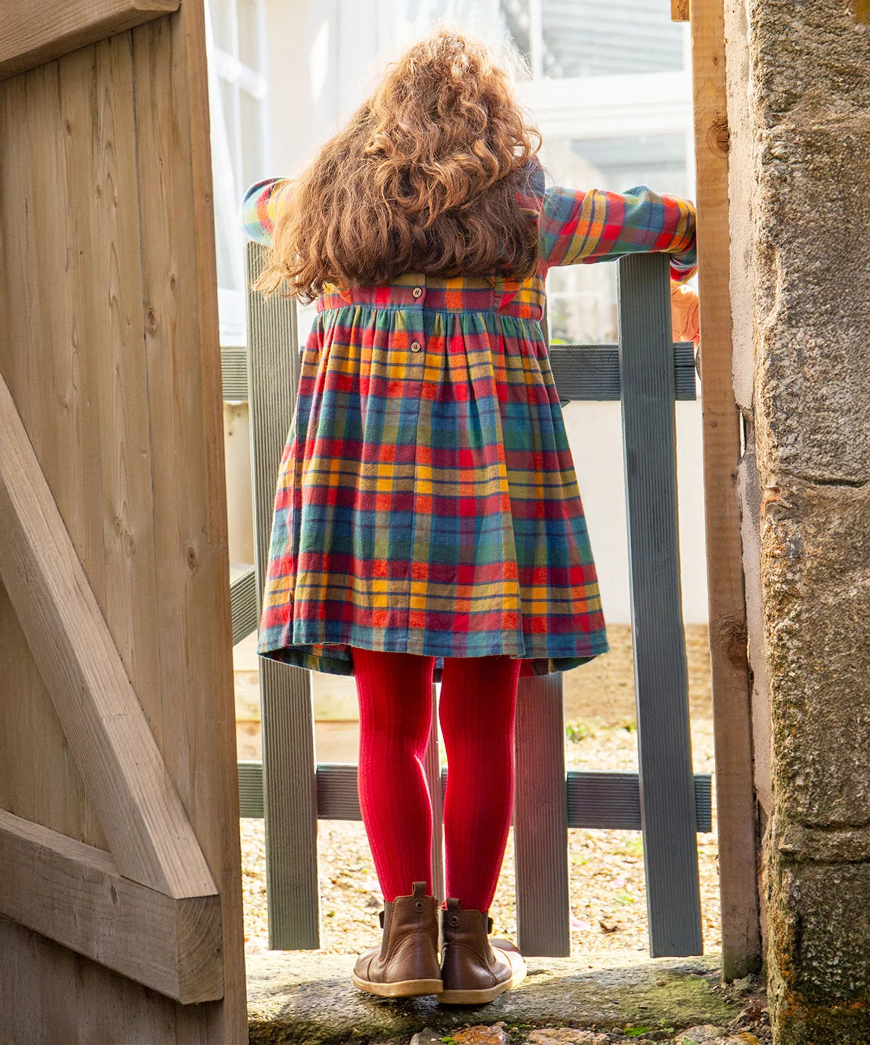 Frugi Agnes Dress - Merry Rainbow Check