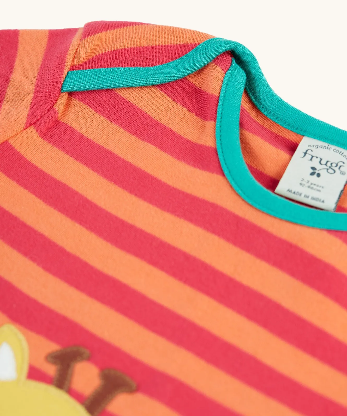 Frugi Bobby Applique Top - Cantaloupe Stripe/Giraffe