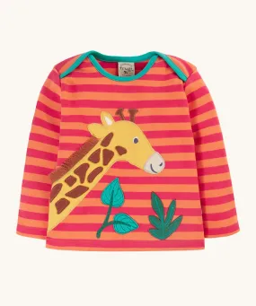 Frugi Bobby Applique Top - Cantaloupe Stripe/Giraffe