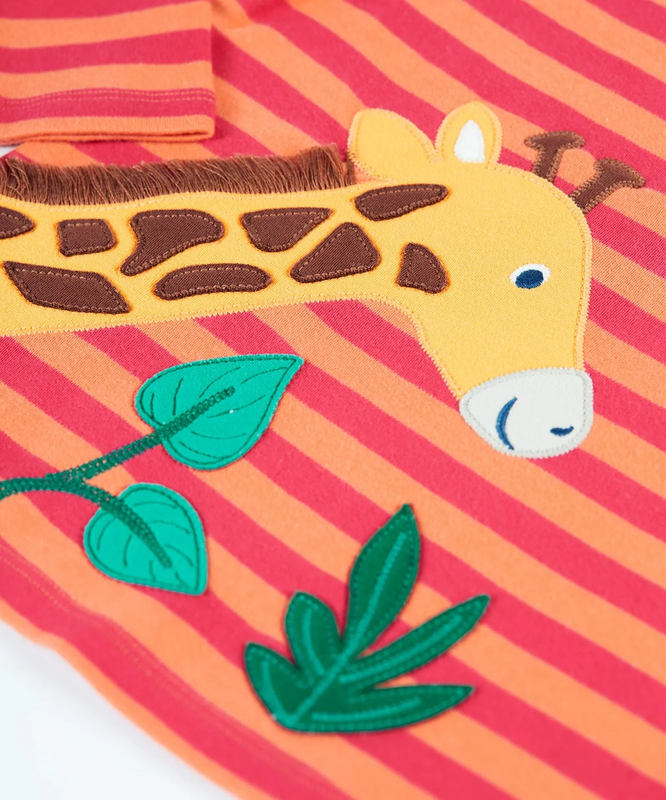 Frugi Bobby Applique Top - Cantaloupe Stripe/Giraffe