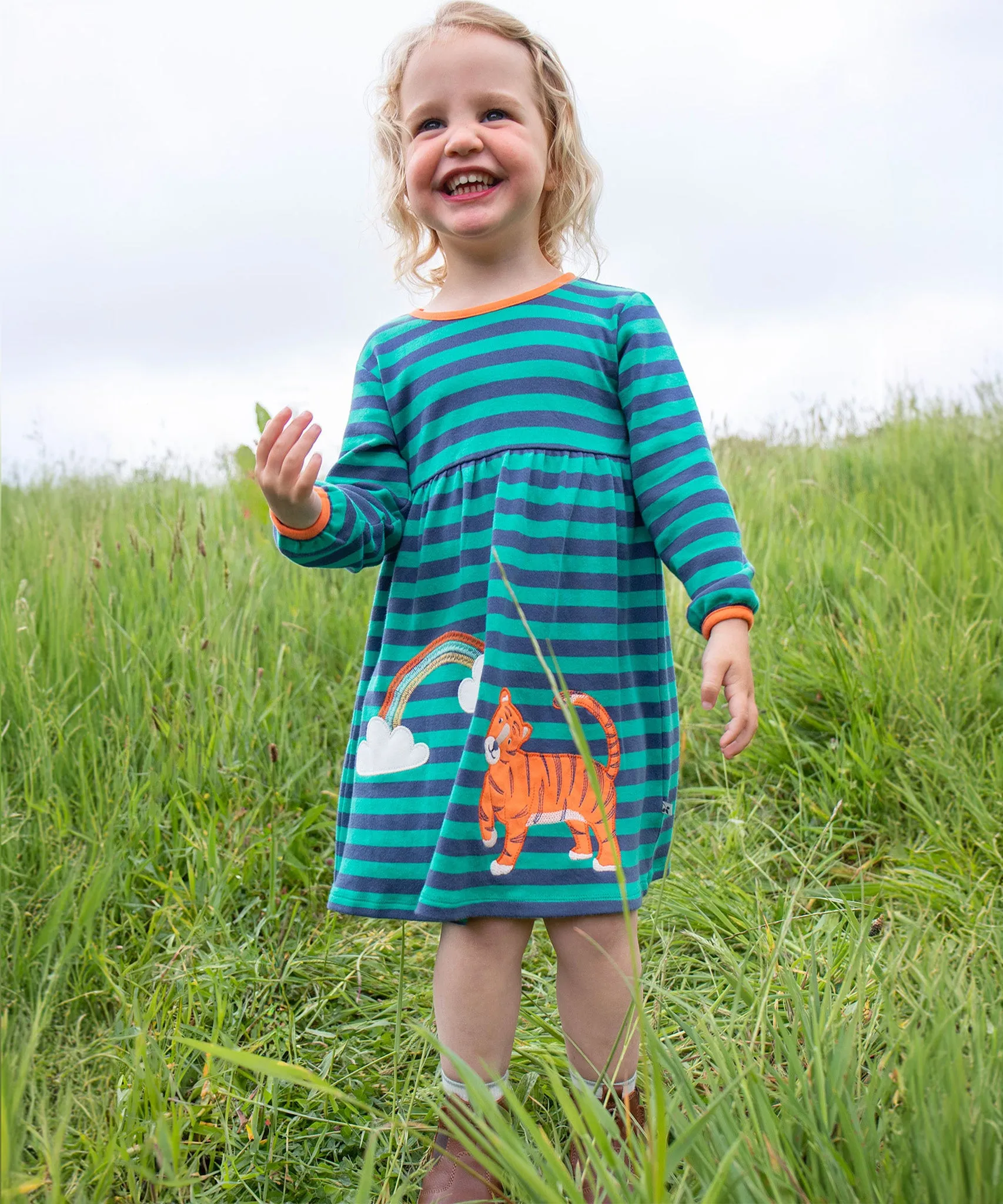 Frugi Dolcie Dress - Iguana Stripe/Tiger