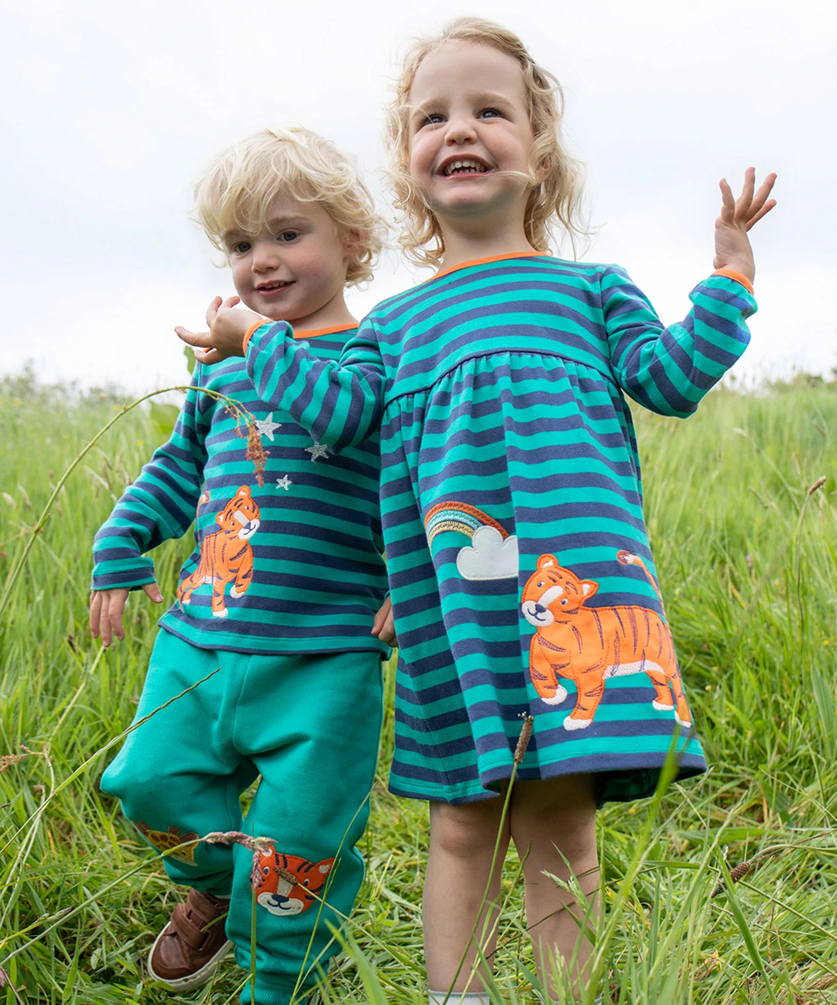 Frugi Dolcie Dress - Iguana Stripe/Tiger