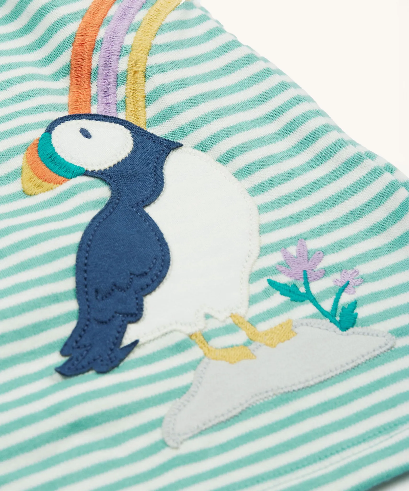 Frugi Dolcie Dress - Moss Stripe/Puffin Rainbow