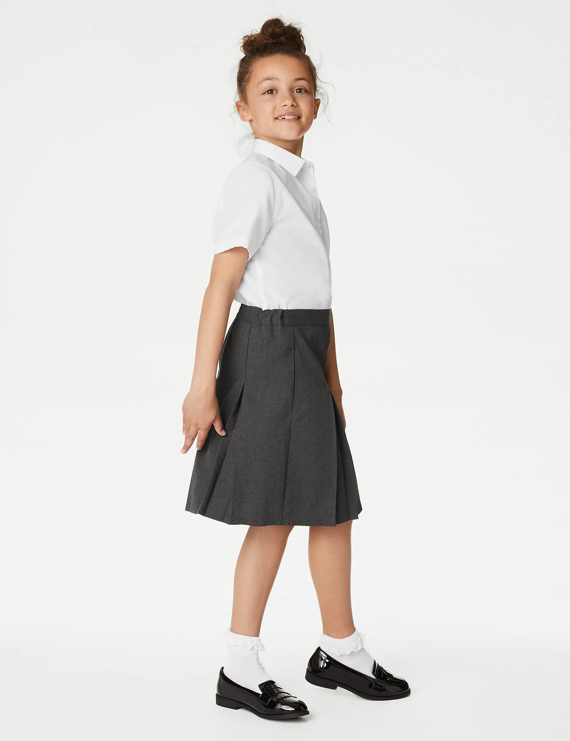 Girls' (2-18 years) Fitted School Skirt with Permanent Pleats Marks & Spencer grey