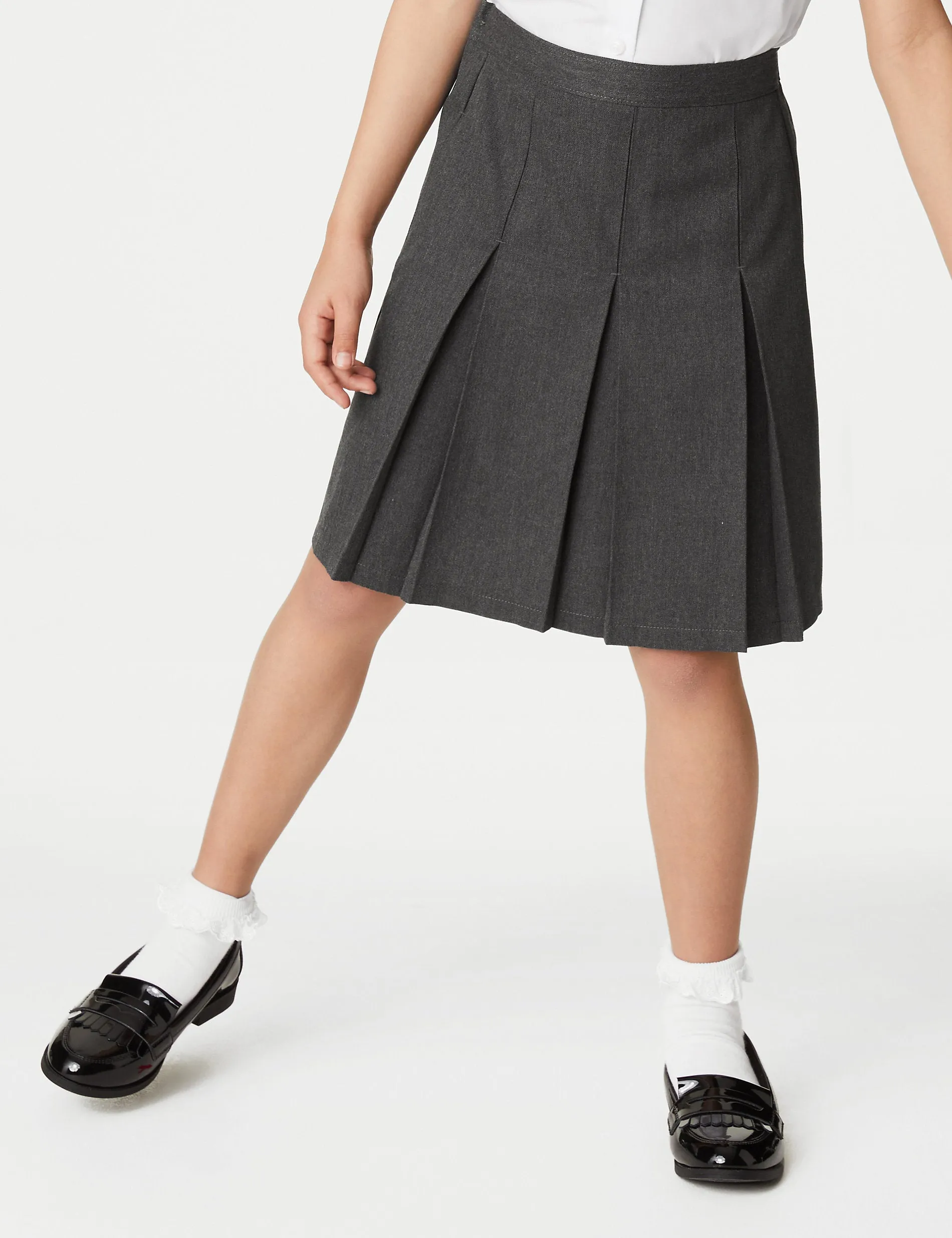 Girls' (2-18 years) Fitted School Skirt with Permanent Pleats Marks & Spencer grey