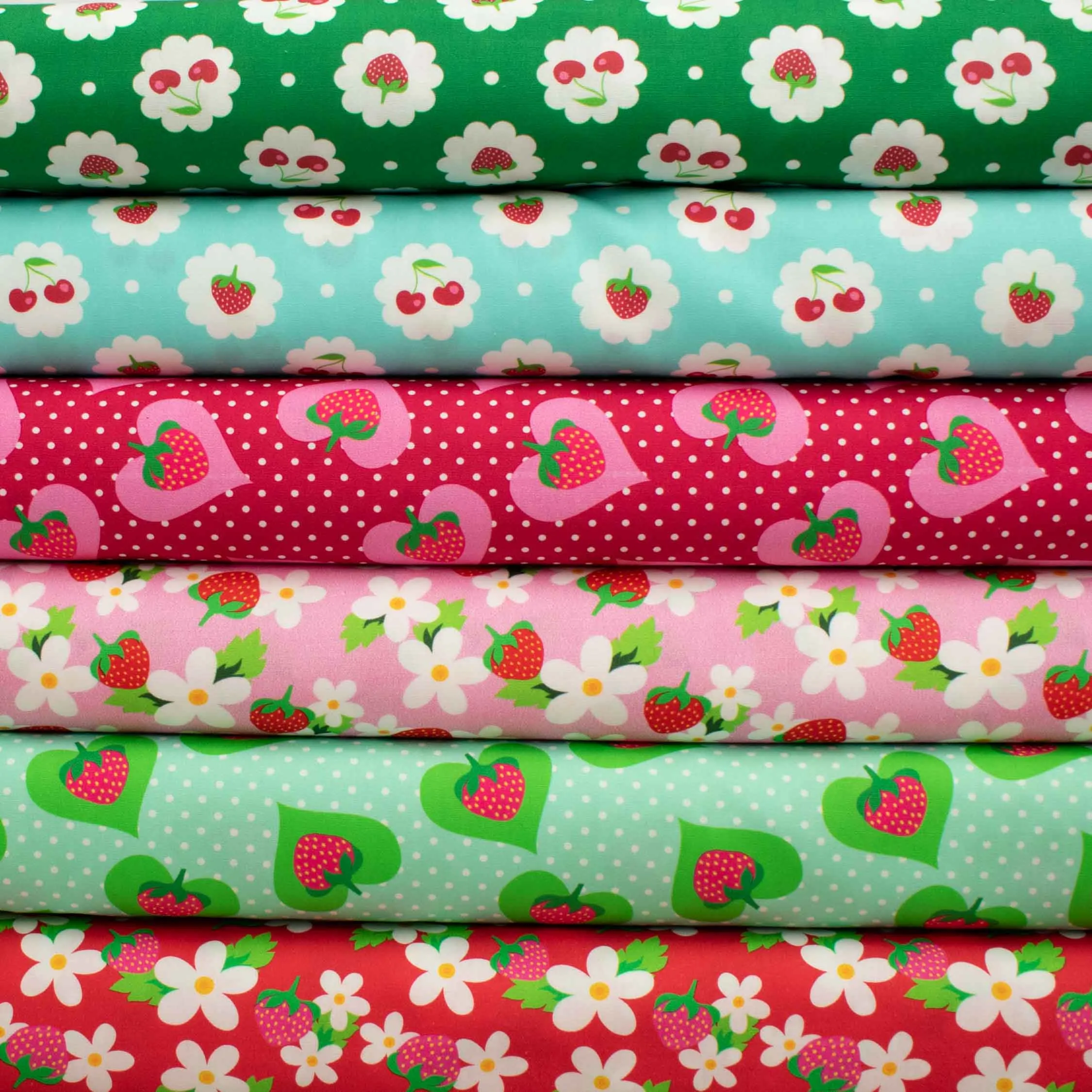 Indie Pop Strawberry Collection #05 Strawberry & Lace Floral on Mint Cotton Prints