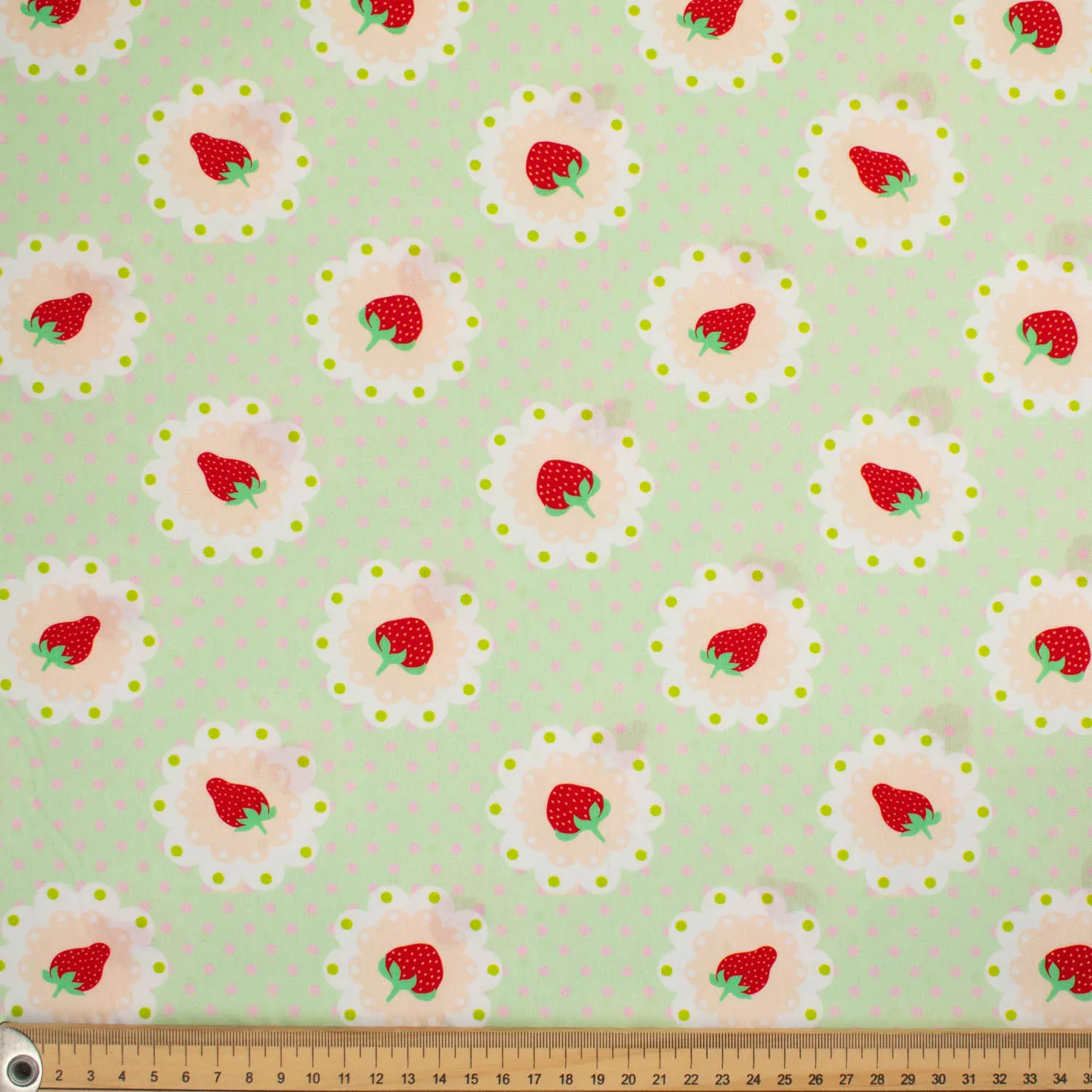 Indie Pop Strawberry Collection #05 Strawberry & Lace Floral on Mint Cotton Prints