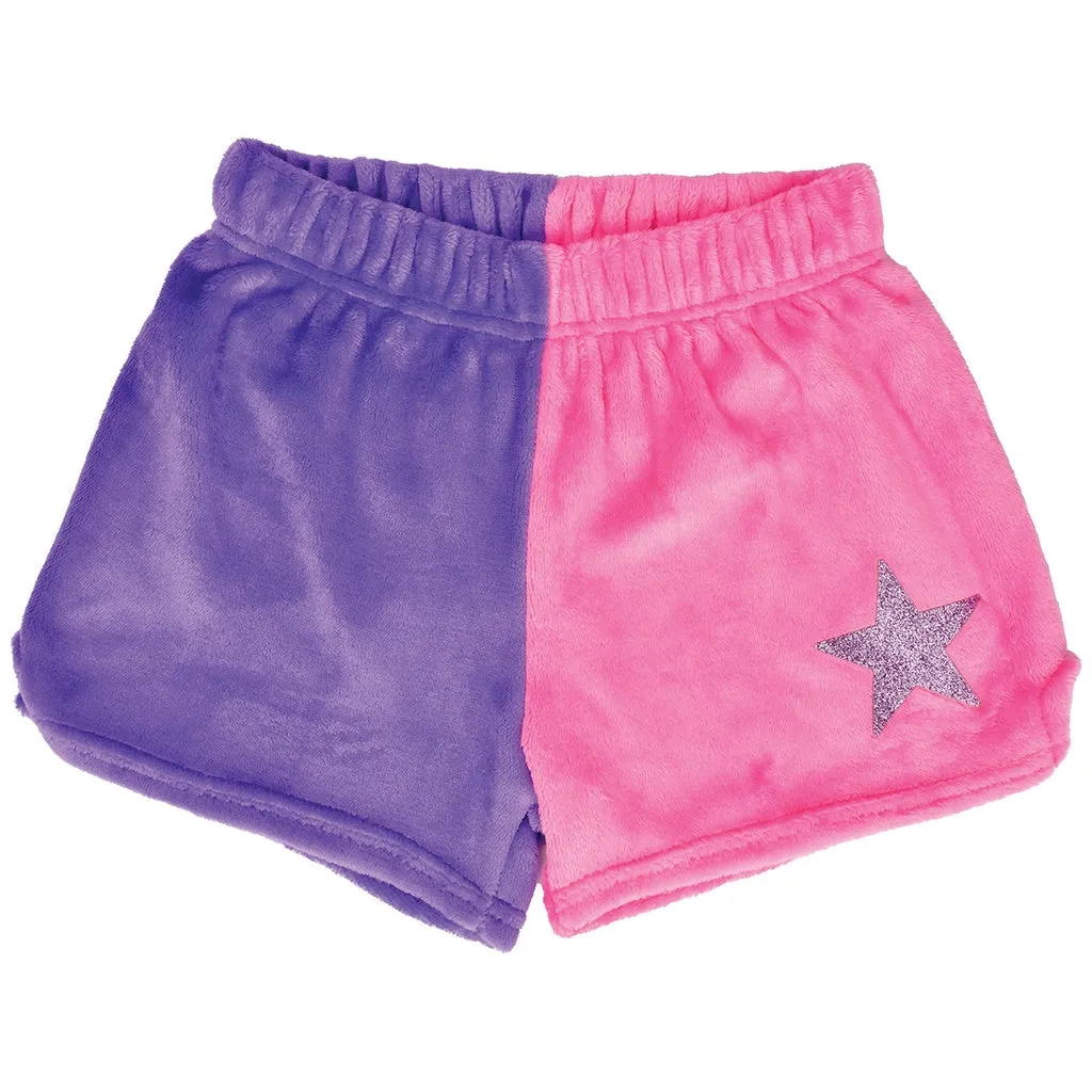 Iscream Vivid Violet & Pretty Pink Star Color Block Plush Shorts