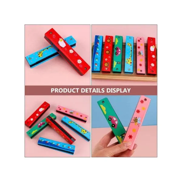 Kids Harmonica Wooden Children Harmonica Toys Colored Printed Diatonic Harmonica Mouth Organ Early Educational Musical Instruments, Design 13