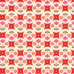 Lewis & Irene Flower Child Fab Floral Circles on Red Cotton Prints