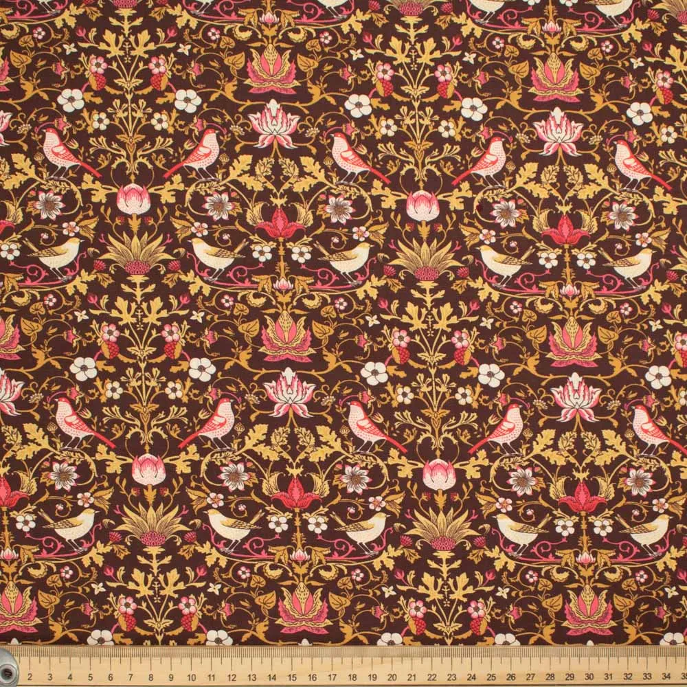 Maurice Style Collection #03 Red Birds & Floral on Brown Cotton Prints