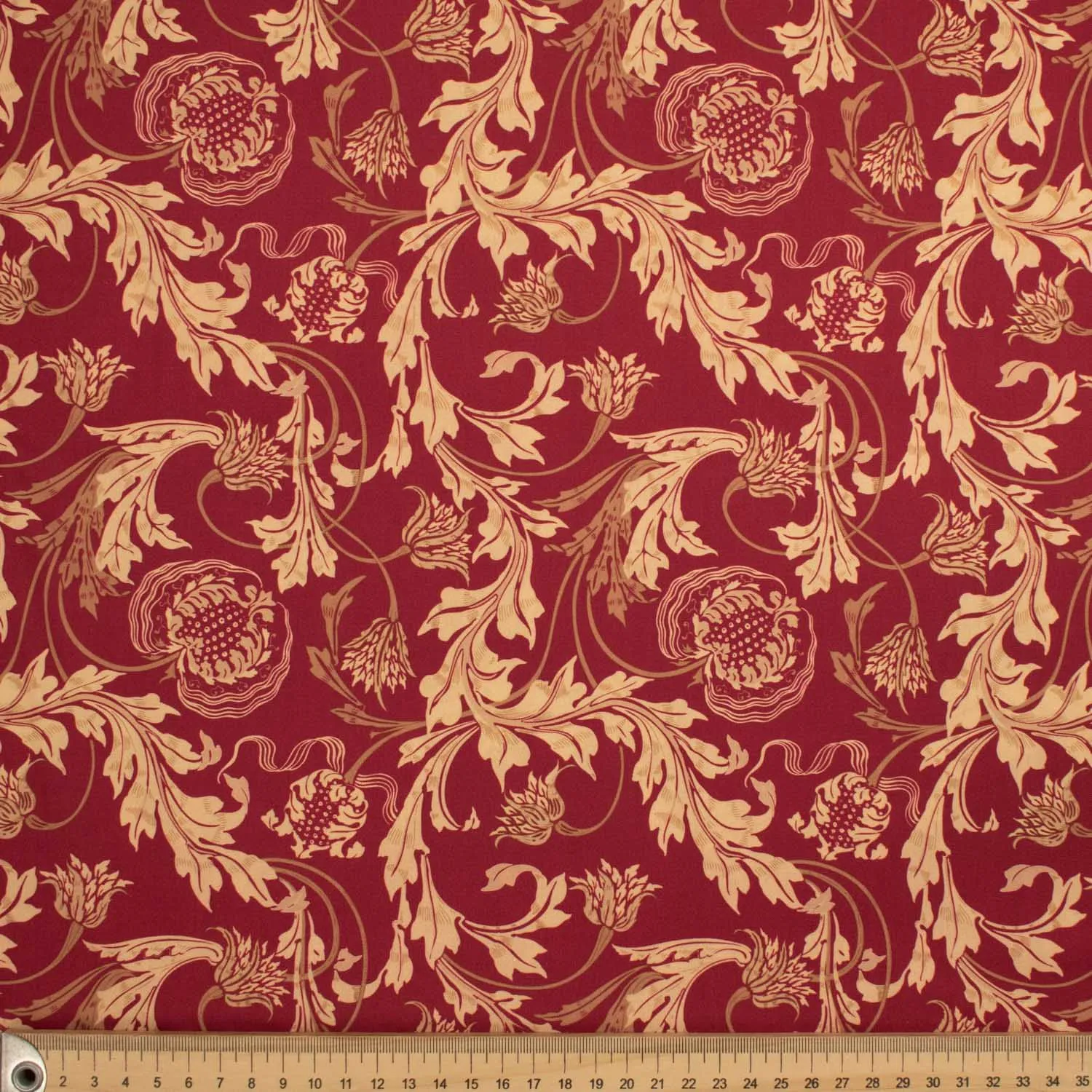 Maurice Style Collection #15 Cream Big Leaves Vines on Dark Red Cotton Prints