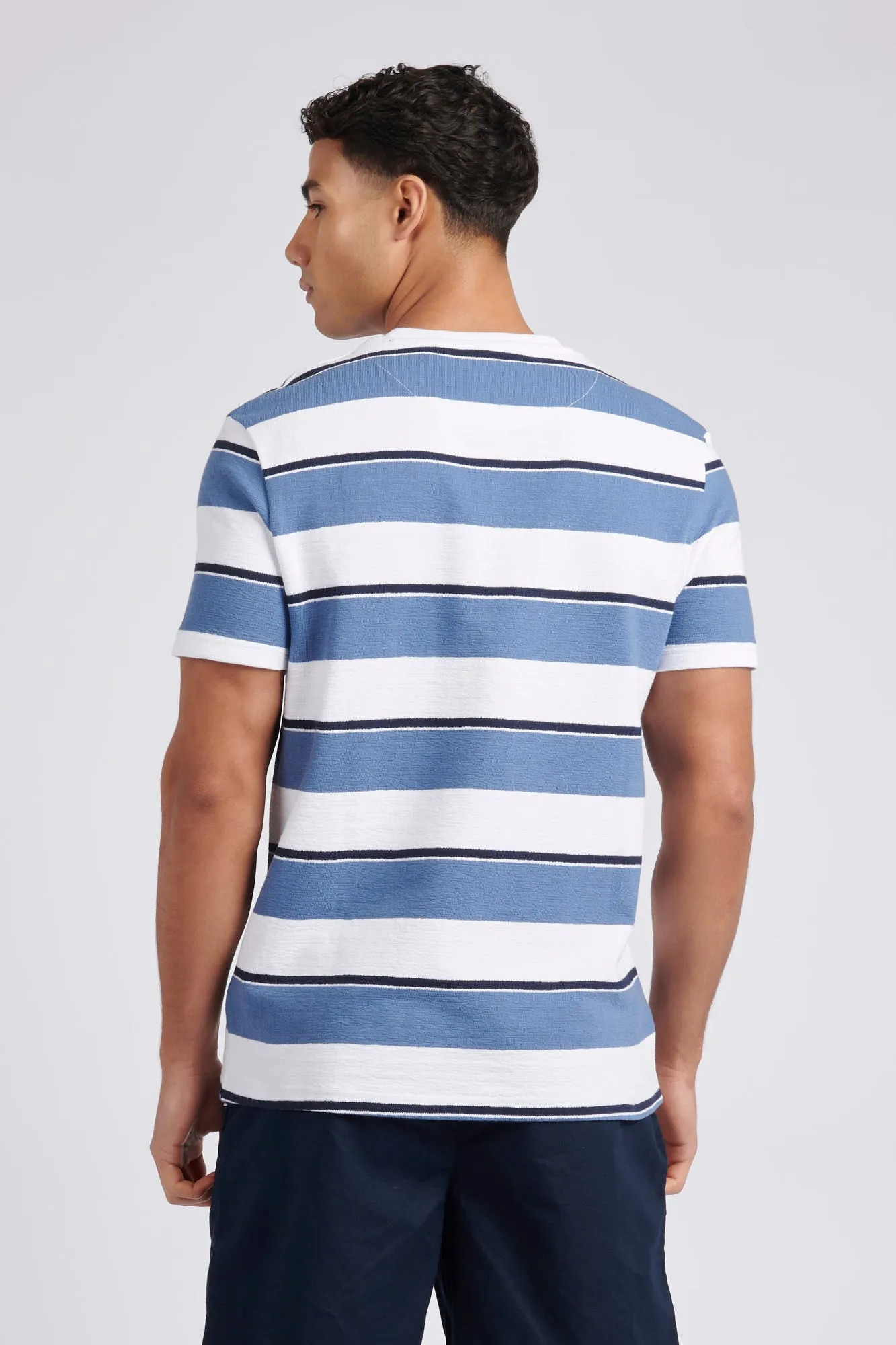 Mens Classic Fit Textured Wide Stripe T-Shirt in Bright White