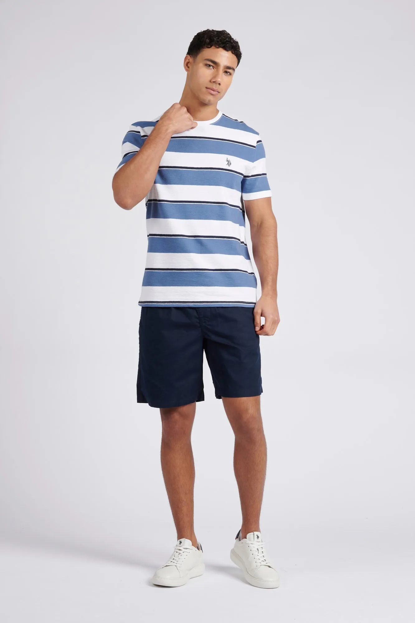 Mens Classic Fit Textured Wide Stripe T-Shirt in Bright White