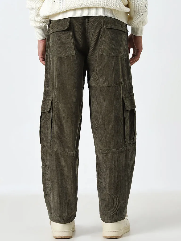 Nuon Olive Relaxed-Fit Mid-Rise Cotton Chinos