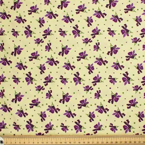 Old World Purple Collection #01 Purple Floral on Pale Yellow Cotton Prints