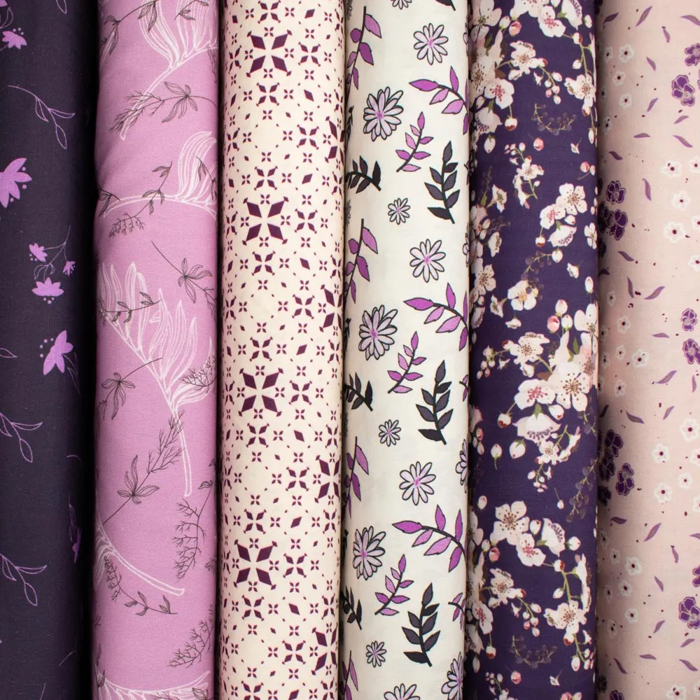 Old World Purple Collection #17 Purple & White Floral on Pink Cotton Prints