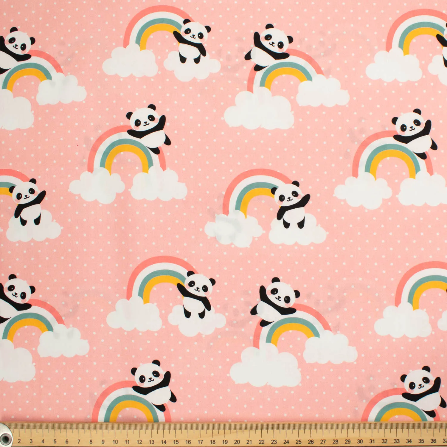 Panda Collection #06 Rainbow Pandas & white Dots on Pink Cotton Prints